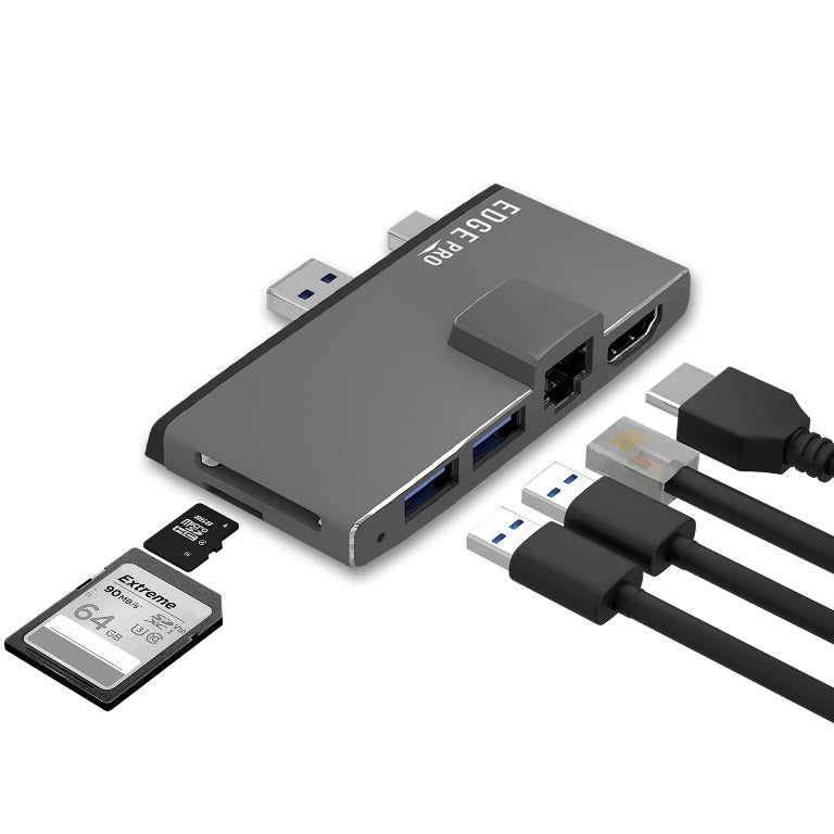 mbeat  Edge Pro Multifunction USB- C Hub for Microsoft Surface Pro 5/6  Metal Grey (HDMI, LAN, USB 3.0 Hub, Card Reader)