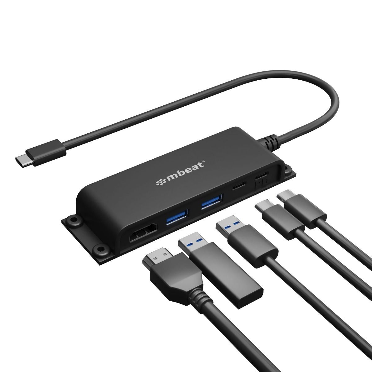 mbeat Mountable 5-Port USB-C Hub - Supports 4K HDMI video out and 60W Power Delivery Charging with 2 Ã— USB3.0 and 1 Ã— USB-C Weight: 51g