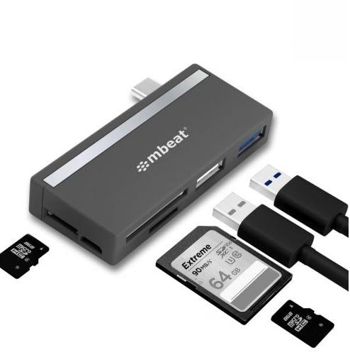 mbeat EssentialÂ  5-IN-1 USB- C Hub ( USB hub 2.0, 3.0, SD/TF Card Reader Supports SDXC, MicroSDXC) USB 3.0 Speed: Up to 5Gbps Weight: 18g