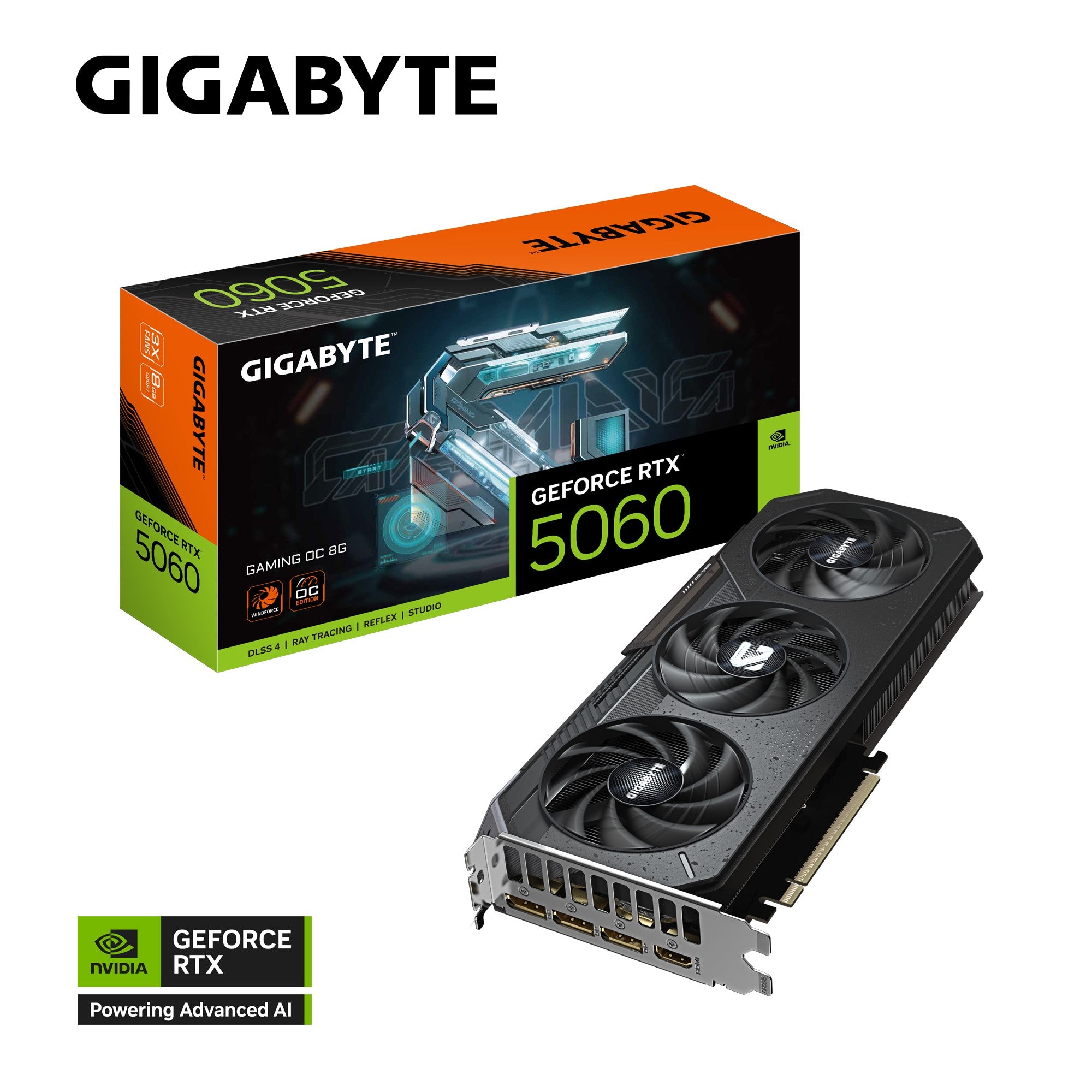 Gigabyte GeForce RTX 5060 GAMING OC 8G, 2595 MHz, CUDA 3840, 28 Gbps. GDDR7, 128 bit PCI-E 5.0, PSU 500W, DisplayPort 2.1b *3 HDMI 2.1b x1