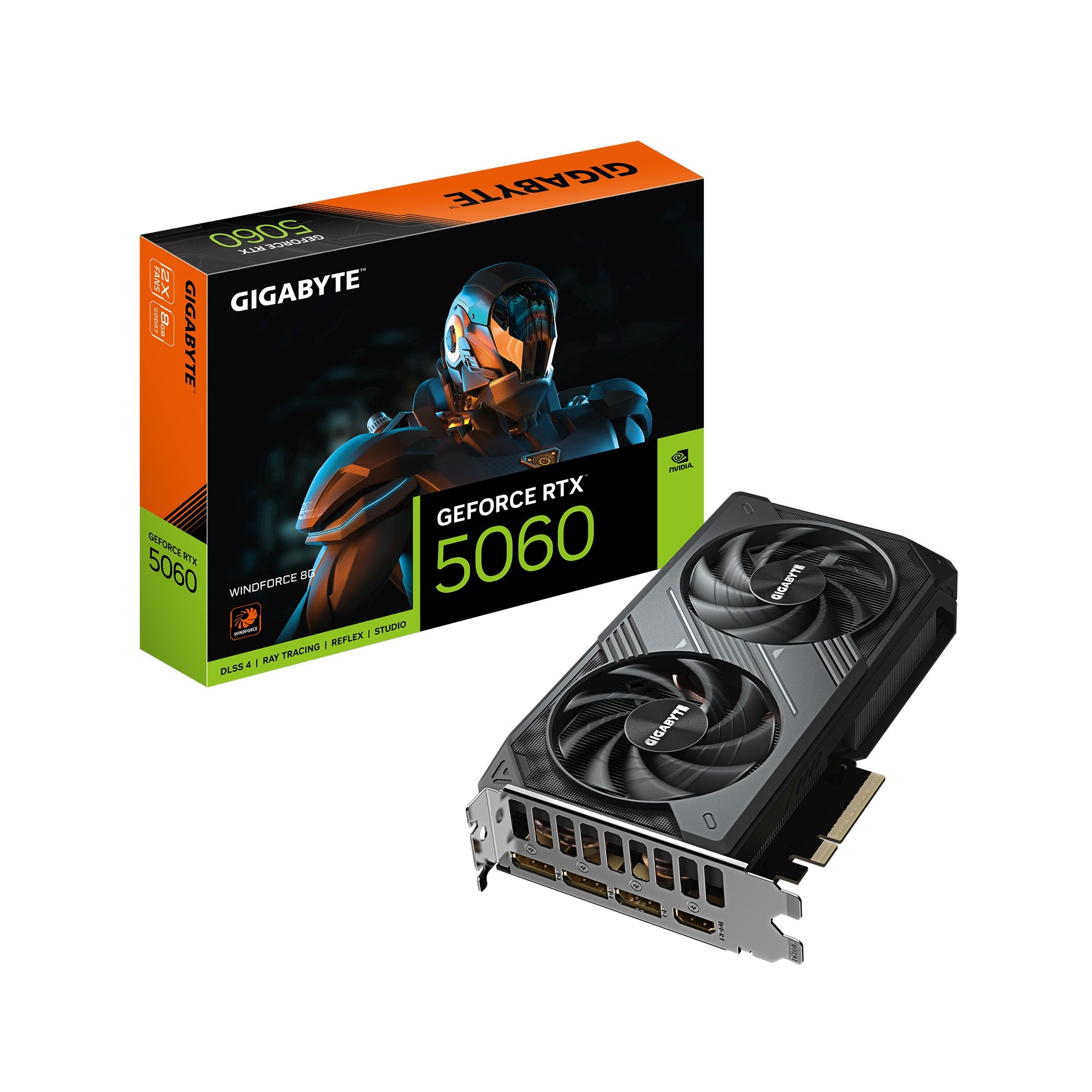 Gigabyte GeForce RTX 5060 WINDFORCE 8G, 2497MHz, CUDA 3840, 28 Gbps, GDDR7, 128 bit, PCI-E 5.0, PSU 450W, DisplayPort 2.1b *3 HDMI 2.1b x1