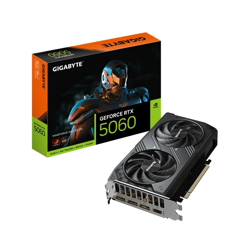 Gigabyte GeForce RTX 5060 WINDFORCE 2 MAX OC 8G, 2512MHz, CUDA 3840, 28Gbps, GDDR7, 128 bit, PCI-E 5.0, PSU 550W, DisplayPort 2.1b *3 HDMI 2.1b *1