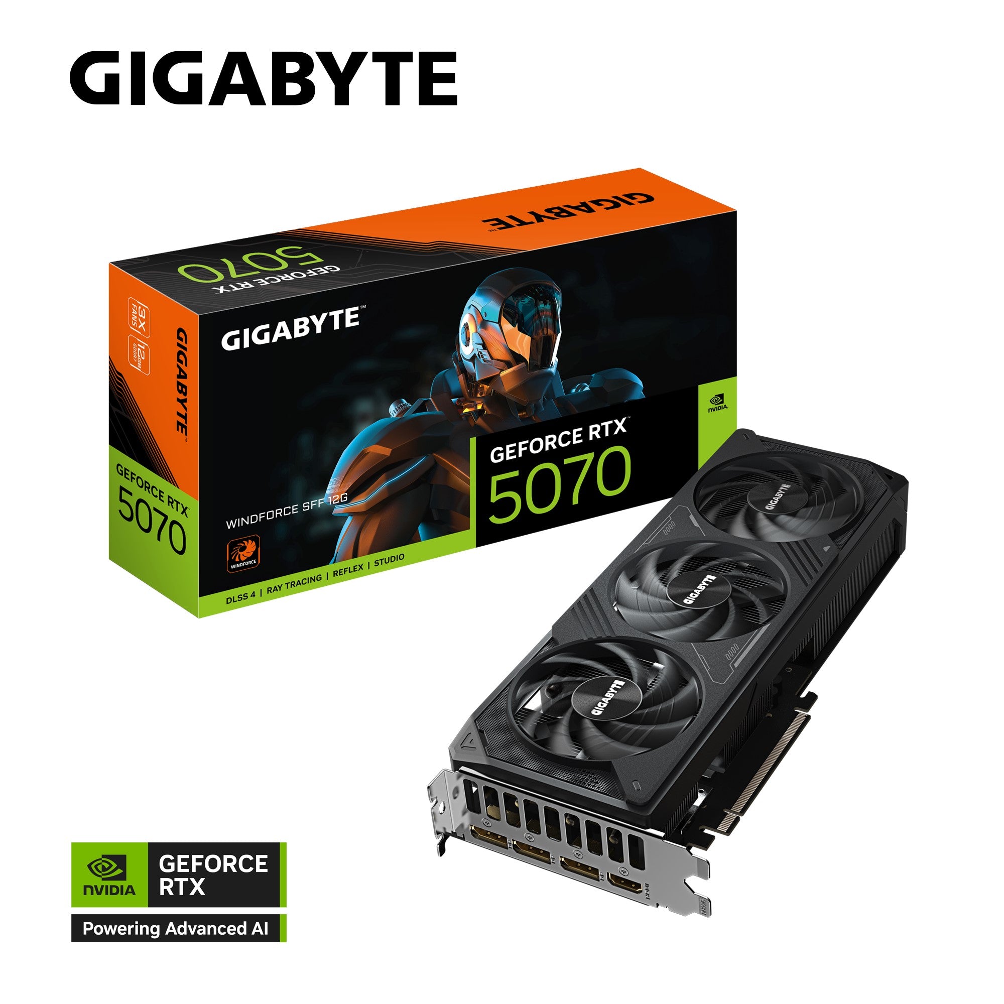 Gigabyte GeForce RTX 5070 WINDFORCE SFF 12G, 2512 MHz, CUDA 6144, 28 Gbps, GDDR7, 192 bit, PCI-E 5.0, PSU 750W, DisplayPort 2.1b *3 HDMI 2.1b *1