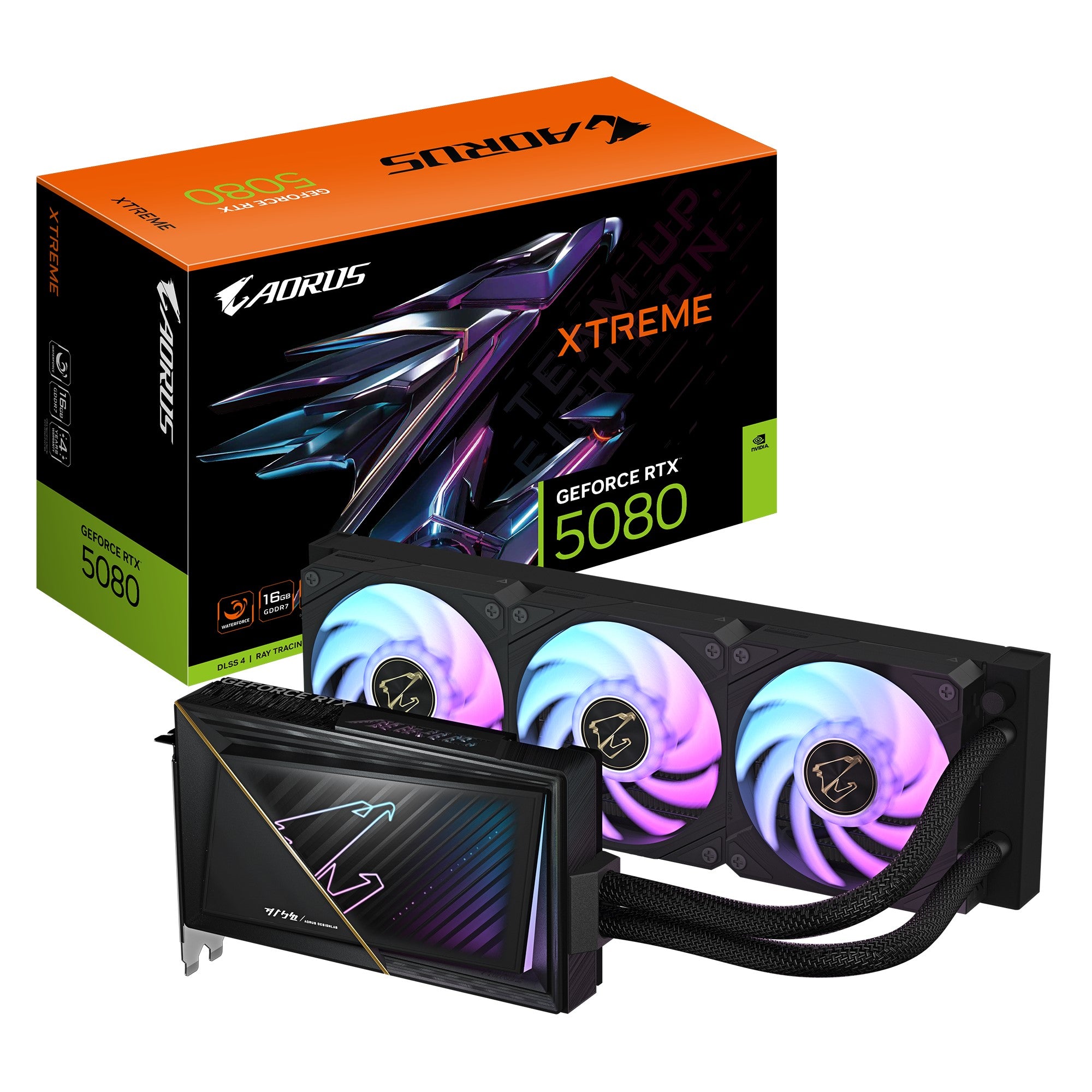 Gigabyte AORUS GeForce RTX 5080 XTREME WATERFORCE 16G, 2805 MHz, CUDA 10752, 30 Gbps, GDDR7, 256 bit, PCI-E 5.0, PSU 850W, HDMI 2.1b x1