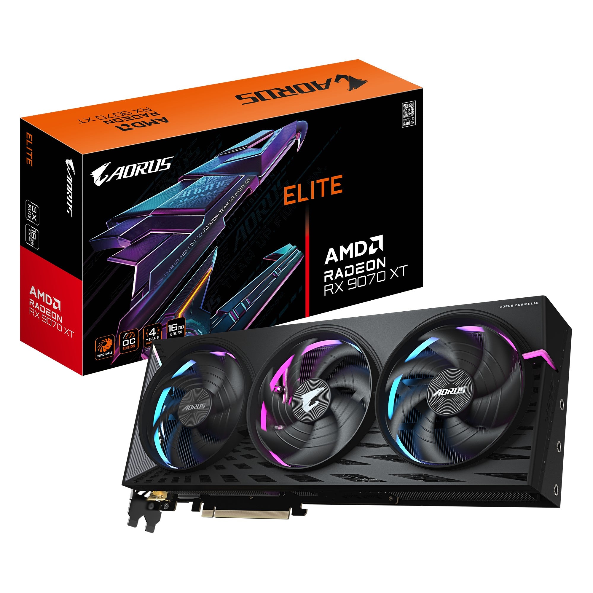 Gigabyte AORUS Radeon RX 9070 XT ELITE 16G, 20 Gbps, GDDR6, 256 bit, PCI-E 5.0, DirectX 12 API, PSU 850W, 8 pin*3, DisplayPort 2.1a *2 HDMI 2.1b *2
