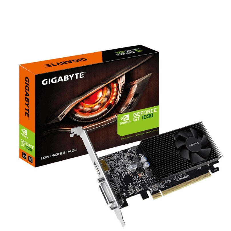 Gigabyte nVidia GeForce GT 1030 Low Profile D4 2G, CUDA 384, 2100 MHz,DDR4, 64 bit, H=14.7 L=149.9 W=68.9, PSU 300W, DVI-D *1 HDMI-2.0b*1