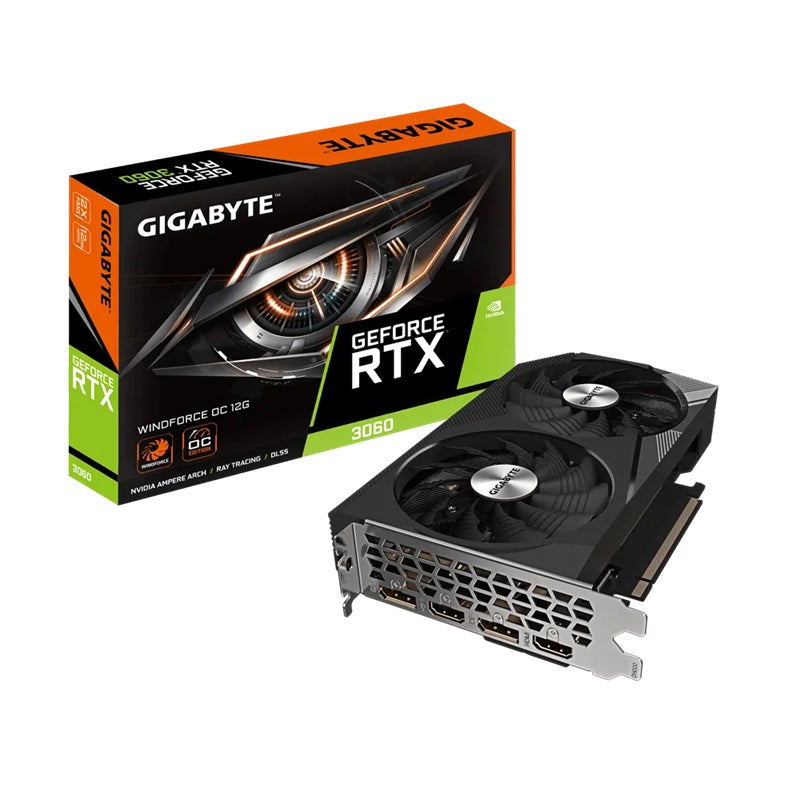 Gigabyte GeForce RTX 3060 WINDFORCE OC 12G 2.0, 1792 MHz, CUDA 3584, 15000 MHz, GDDR6, 192 bit, PSU 550W, 8 pin*1, DisplayPort 1.4a *2 HDMI 2.1 *2
