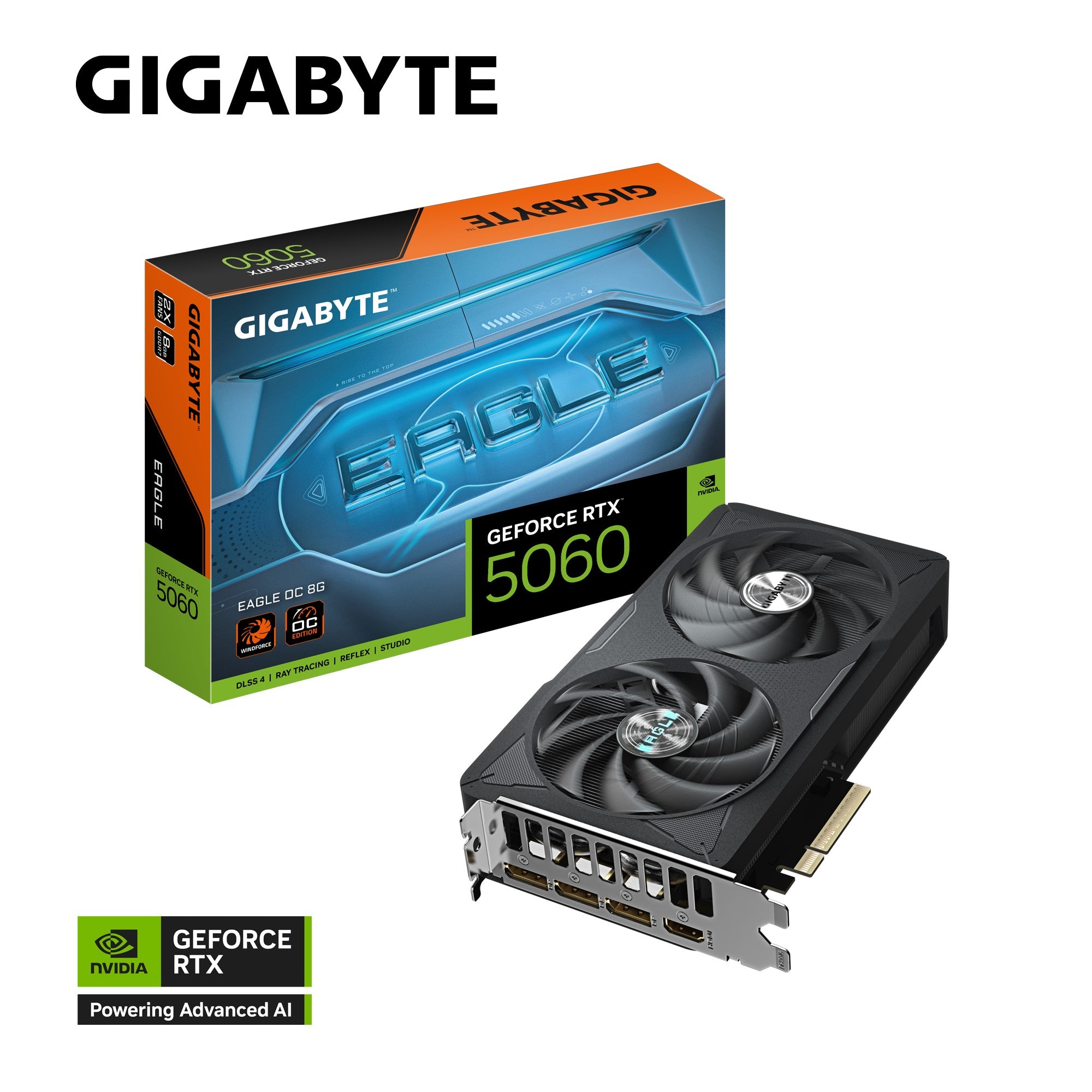 Gigabyte GeForce RTX 5060 EAGLE OC 8G, 2550 MHz, CUDA 3840, 28 Gbps, GDDR7,  128 bit, PCI-E 5.0, PSU 450W, DisplayPort 2.1b *3 HDMI 2.1b x1