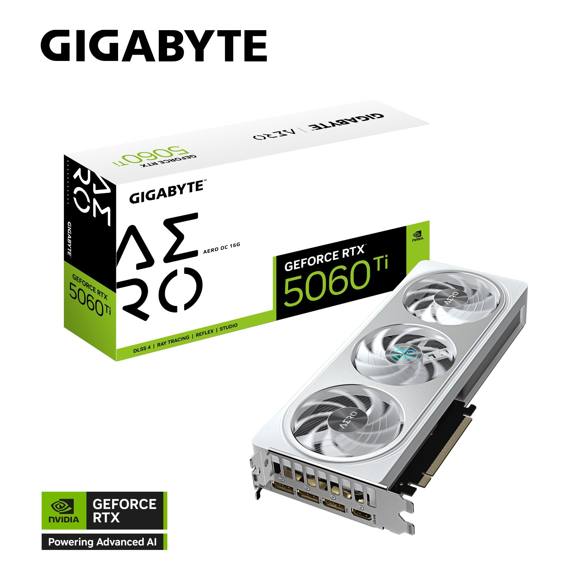 Gigabyte GeForce RTX 5060 Ti AERO OC 16G, 2647 MHz, CUDA TBD, 28 Gbps, GDDR7, 128 bit, PCI-E 5.0, PSU 650W, DisplayPort 2.1b *3 HDMI 2.1b *1