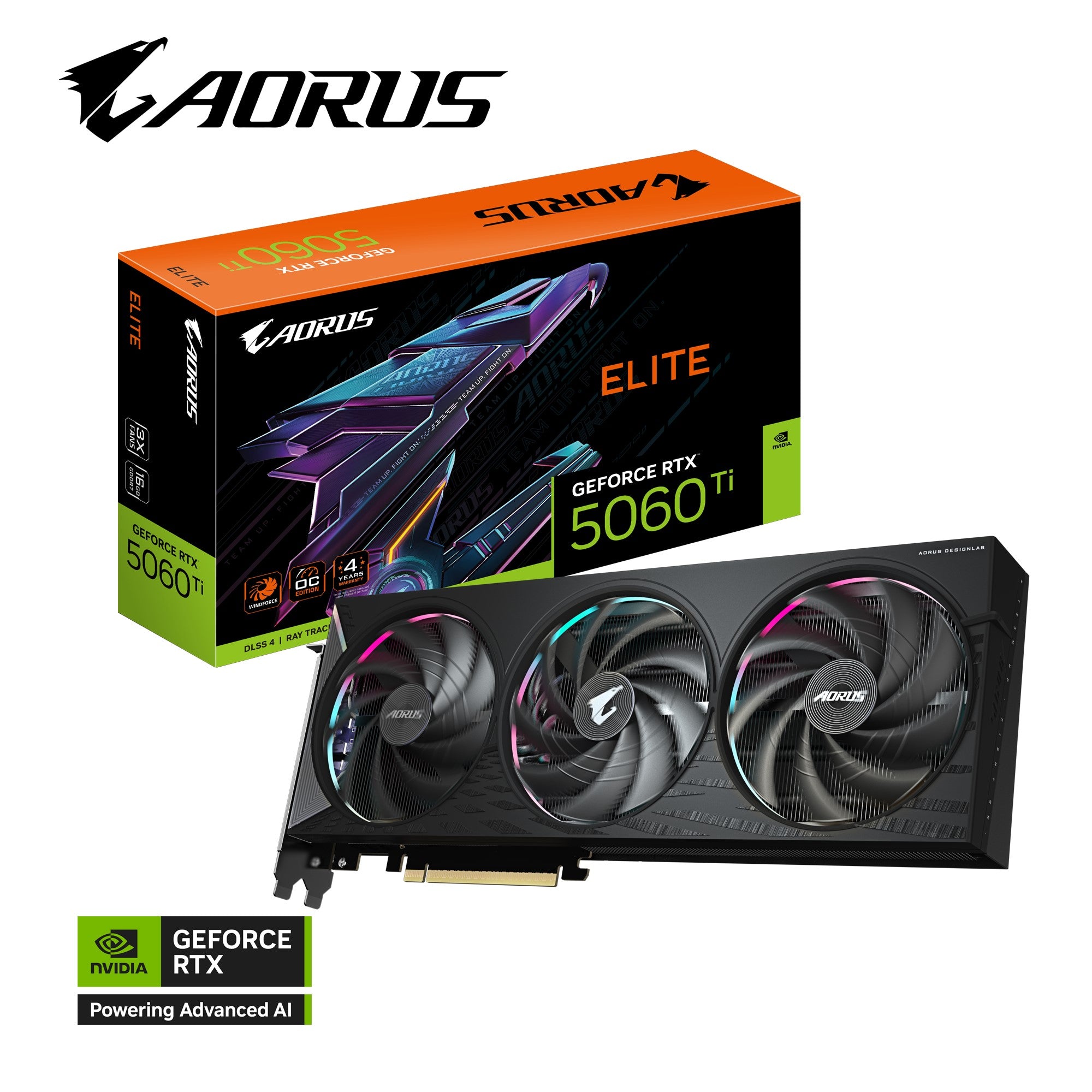 Gigabyte AORUS GeForce RTX 5060 Ti ELITE 16G, 2722 MHz, CUDA TBD, 28 Gbps, GDDR7, 128 bit, PCI-E 5.0, PSU 650W, DisplayPort 2.1b *3 HDMI 2.1b *1