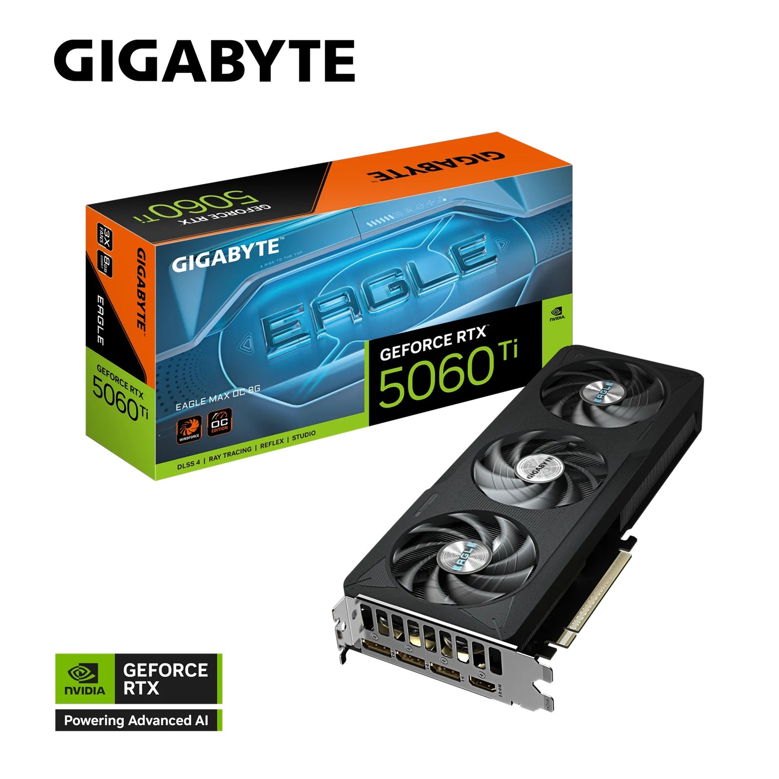 Gigabyte GeForce RTX 5060 Ti EAGLE MAX OC 8G, 2617 MHz, CUDA 4608, 28 Gbps, GDDR7, 128 bit, PCI-E 5.0, PSU 650W, DisplayPort 2.1b *3 HDMI 2.1b *1