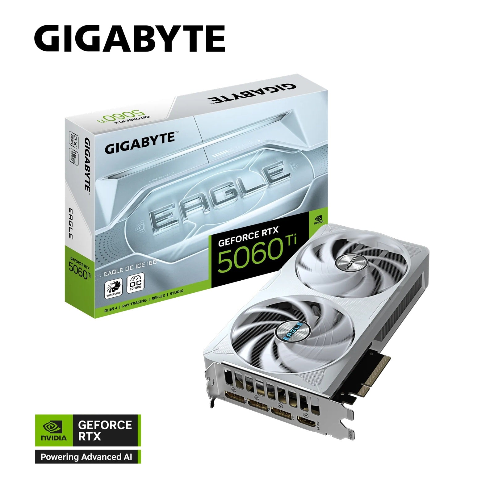 Gigabyte GeForce RTX 5060 Ti EAGLE OC ICE 16G, 2617 MHz, CUDA 4608, 28 Gbps, GDDR7, 128 bit, PCI-E 5.0, PSU 650W, DisplayPort 2.1b *3 HDMI 2.1b *1