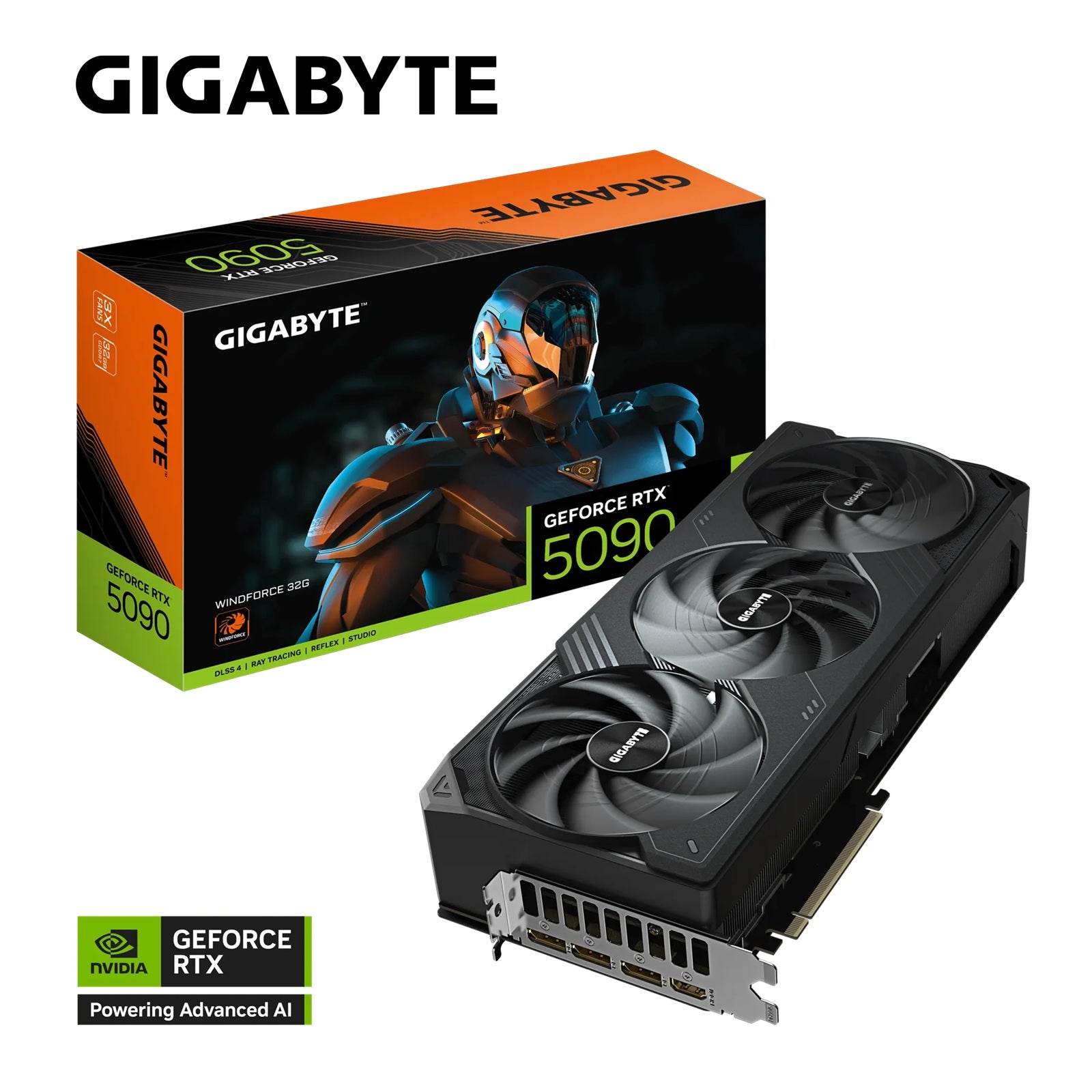 Gigabyte GeForce RTX 5090 WINDFORCE 32G, 2407 MHz, CUDA 21760, 28 Gbps, GDDR7, 512 bit, PCI-E 5.0, PSU 1000W, DisplayPort 2.1b *3 HDMI 2.1b *1