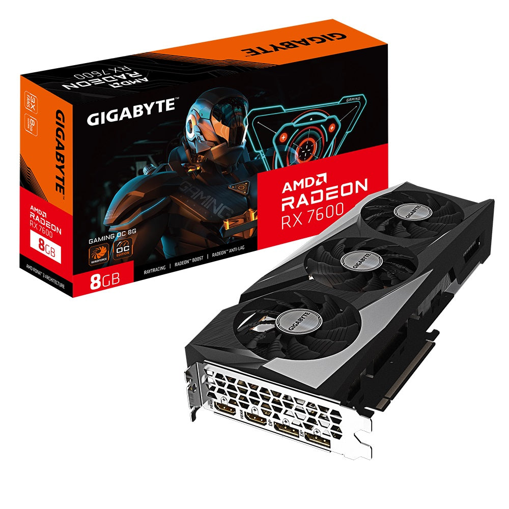 Gigabyte AMD Radeon RX 7600 GAMING OC 8G 1.0 Video Card, 18 Gbps, GDDR6, 128 bit, PCI-E 4.0, PSU 550W, 8 pin*1, DisplayPort 1.4a *2 HDMI 2.1a *2