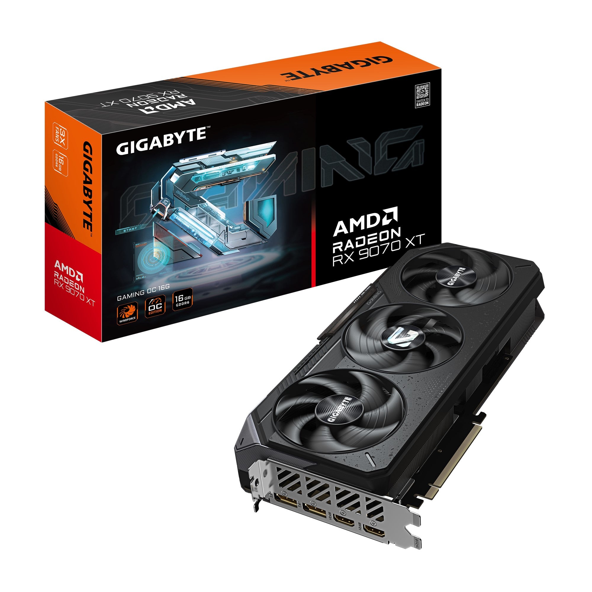 Gigabyte Radeon RX 9070 XT GAMING OC 16G, 20 Gbps, GDDR6, 256 bit, PCI-E 5.0, PSU 850W, 8 pin*3, DisplayPort 2.1a *2 HDMI 2.1b *2