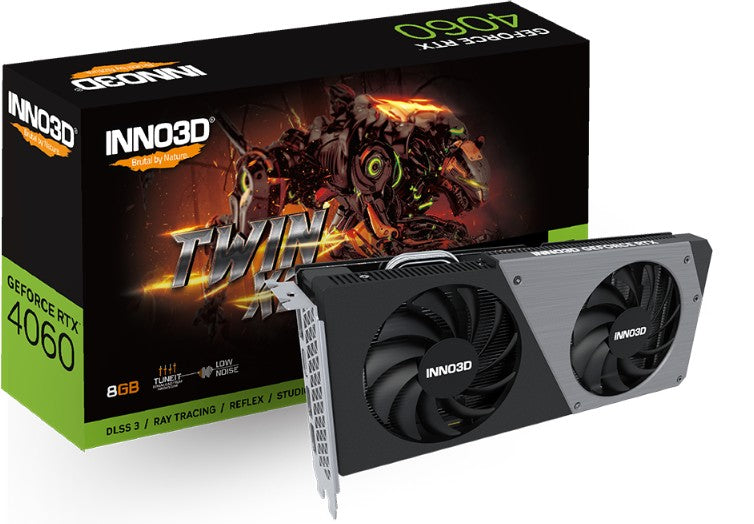 Inno3D nVidia GeForce RTX 4060 TWIN X2 V2 8G GDDR6, 2460MHz Boost Clock, RAM 17Gbps, 3xDP+HDMI, 250x118x42mm (4060)