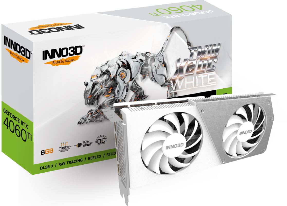 Inno3D nVidia GeForce RTX 4060 Ti 8GB TWIN X2 OC White GPU 8GB GDDR6, 2565MHz Boost Clock, RAM 18Gbps, 3xDP, 1xHDMI, 250x118x 42mm (4060TI)