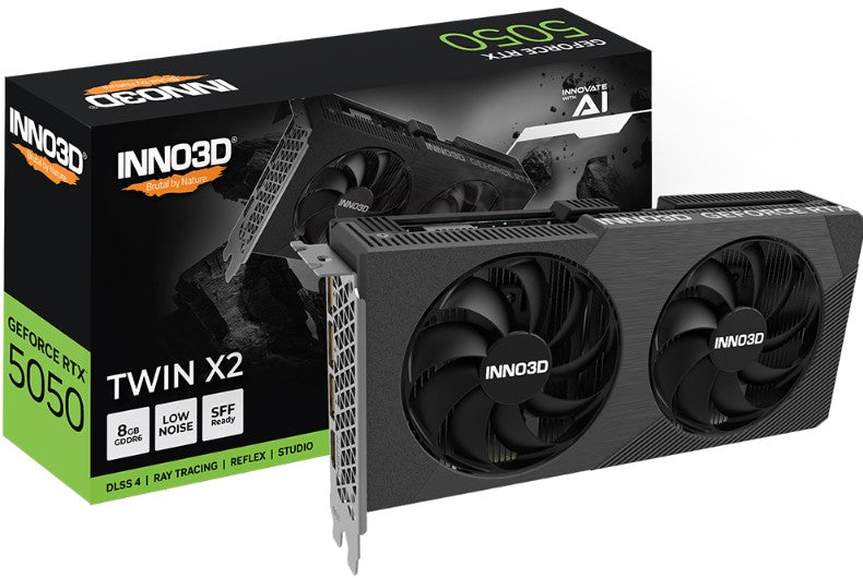 Inno3D nVidia GeForce RTX 5050 TWIN X2 8GB GDDR6 2572 MHz Boost Clock, VRAM 20 Gbps, 3x DP, 1xHDMI, 225x116x41mm