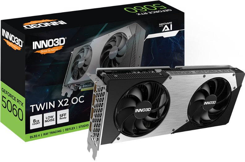 Inno3D nVidia GeForce RTX 5060 TWIN X2 OC 8GB GDDR7  2527MHz Boost Clock, RAM 28Gbps, 3xDP, 1xHDMI