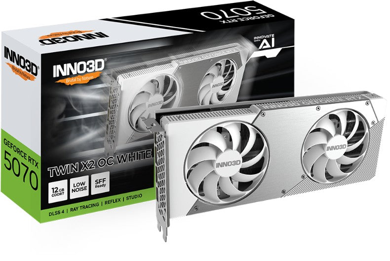 Inno3D  nVidia GeForce RTX 5070 TWIN X2 OC White 12GB GDDR7 2512 MHz Boost Clock, RAM 28 Gbps, 3x DP, 1xHDMI 250x116x41mm