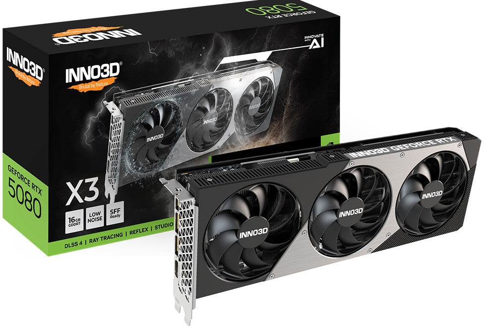 Inno3D nVidia GeForce RTX 5080 X3 16GB GDDR7 2617 MHz Boost Clock, RAM 30 Gbps, 3x DP, 1xHDMI 300x116x41mm Dual Slot