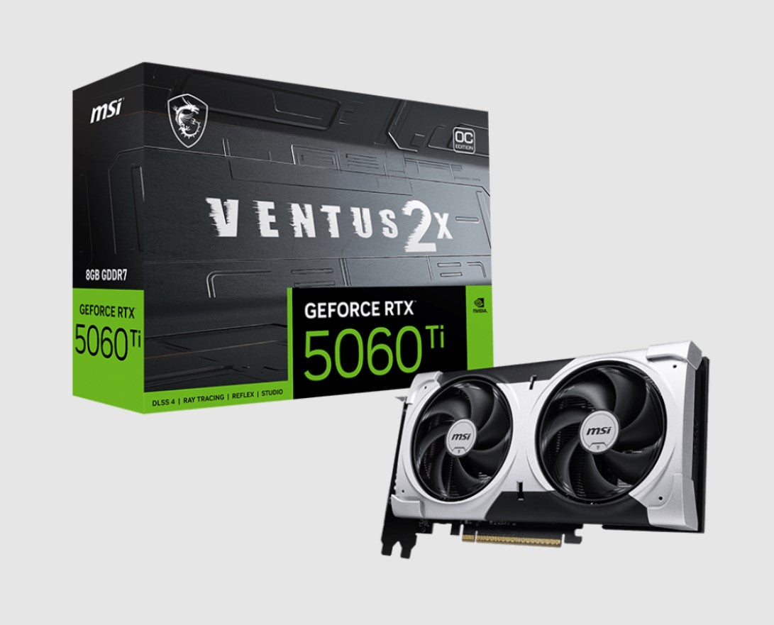 MSI nVidia GeForce RTXâ„¢ 5060 Ti 8G VENTUS 2X OC PLUS, PCI Express Gen 5 x16, Boost: 2602 MHz, CUDA 4608 Units, 8GB GDDR7, HDMIâ„¢ x 1