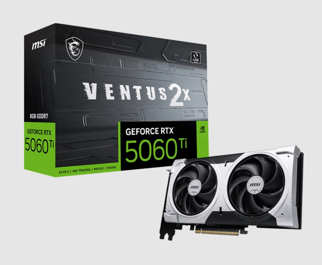 MSI nVidia GeForce RTXâ„¢ 5060 Ti 8G VENTUS 2X PLUS, PCI Express Gen 5 x16 (uses x8), Boost: 2572 MHz, CUDA 4608 Units, 8GB GDDR7, HDMIâ„¢ x 1
