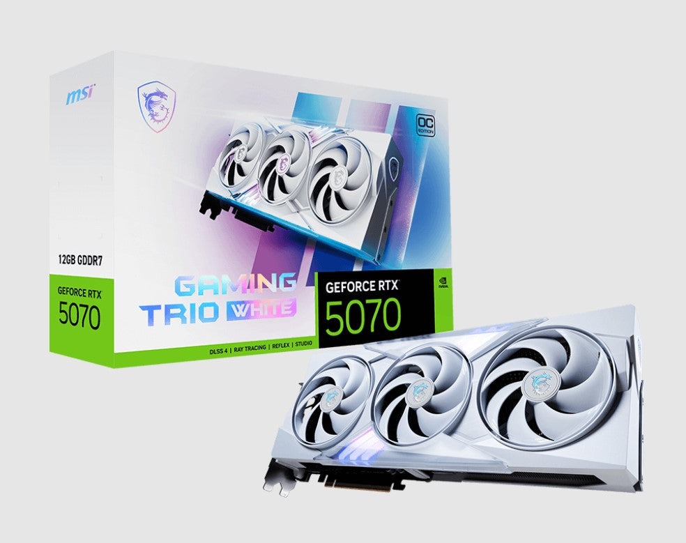 MSI nVidia GeForce RTXâ„¢ 5070 12G GAMING TRIO OC WHITE,PCI Express Gen 5, Boost: 2610 MHz, CUDA 6144 Units, 12GB GDDR7, HDMIâ„¢ x 1