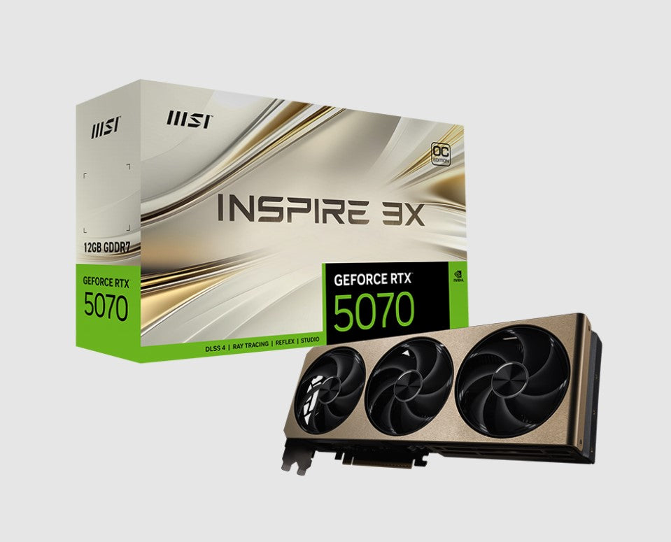MSI nVidia GeForce RTXâ„¢ 5070 12G INSPIRE 3X OC, PCI Express Gen 5, Boost: 2542 MHz, CUDA 6144 Units, 12GB GDDR7, HDMIâ„¢ x 1
