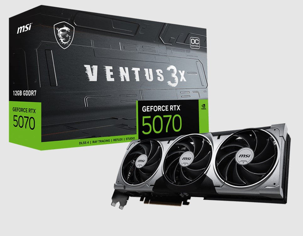 MSI nVidia GeForce RTXâ„¢ 5070 12G VENTUS 3X OC, PCI Express Gen 5, Boost: 2542 MHz, CUDA 6144 Units, 12GB GDDR7, HDMIâ„¢ x 1