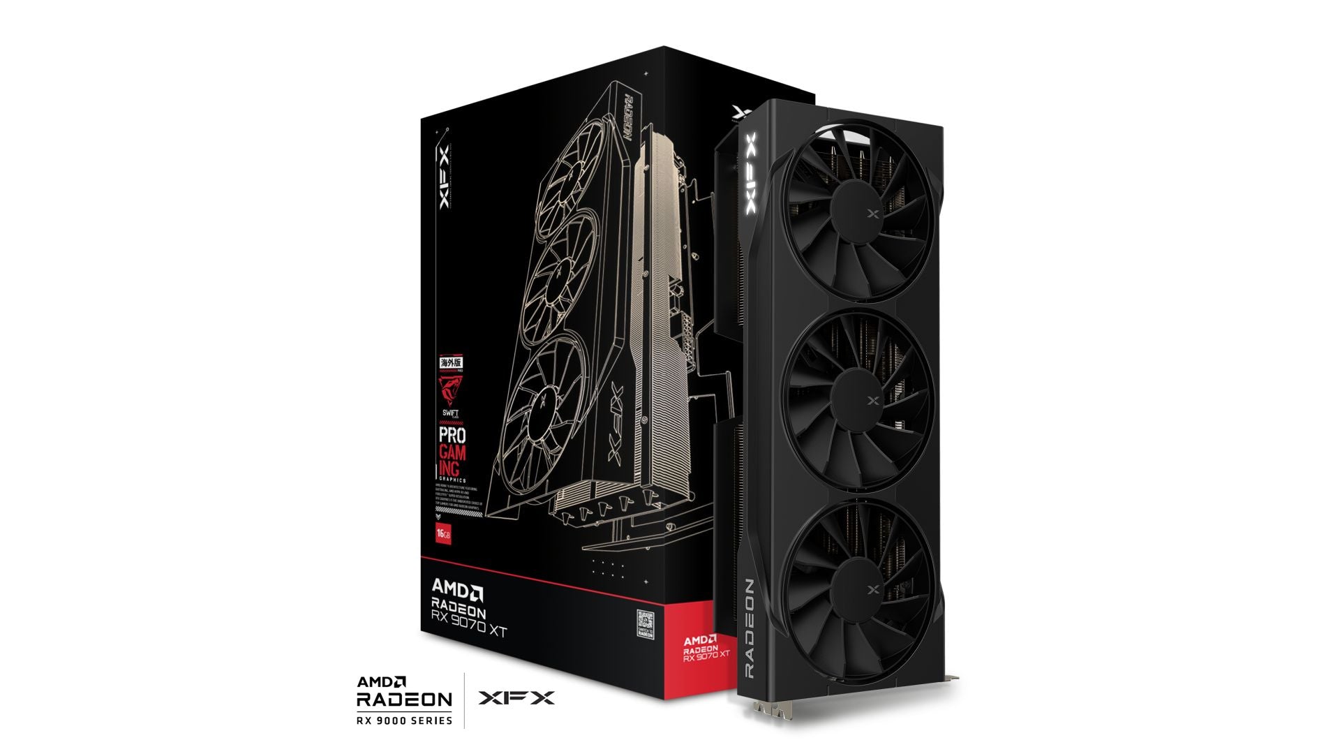 XFX Swift AMD Radeon RX 9070XT Triple fan Gaming Edition with 16GB GDDR6 HDMI 3xDP, AMD RDNAâ„¢ 4 (RX-97TSWF3B9)
