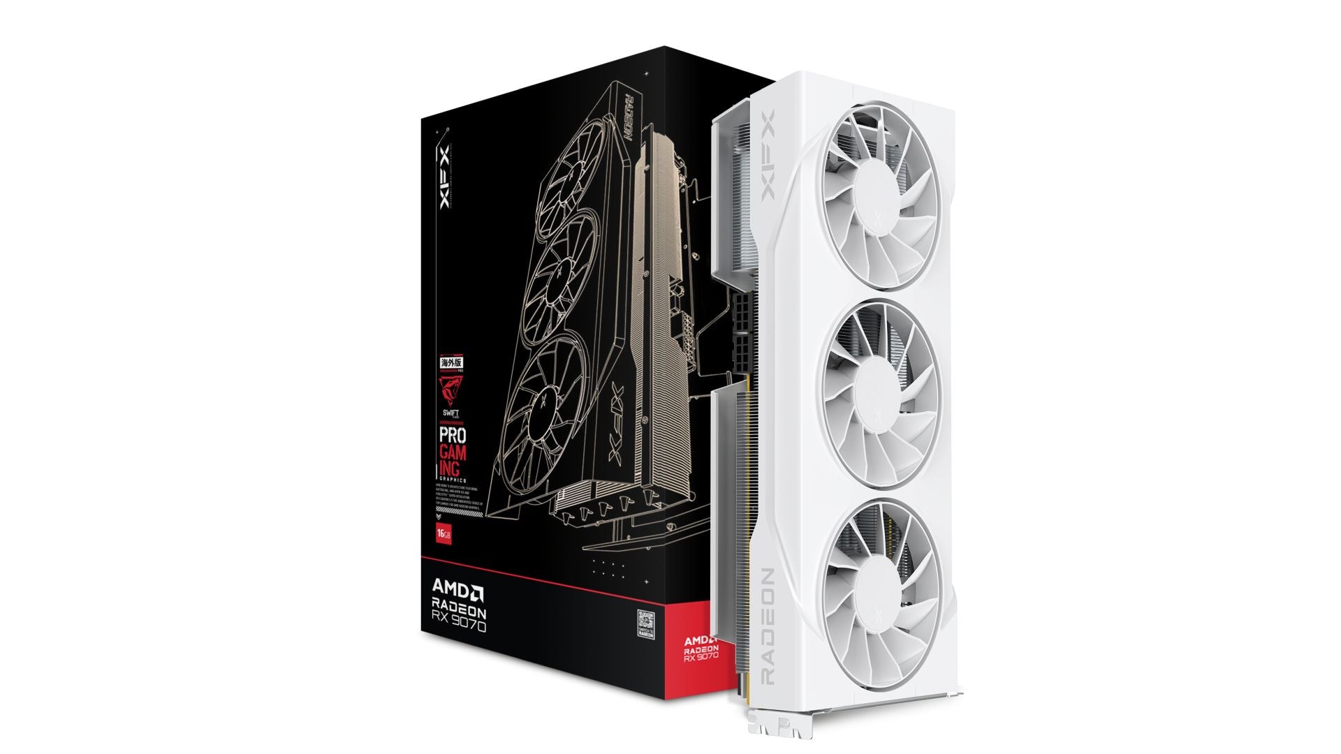 XFX Swift AMD Radeon RX 9070XT White Triple fan Gaming Edition with 16GB GDDR6 HDMI 3xDP, AMD RDNAâ„¢ 4 (RX-97TSWF3W9)